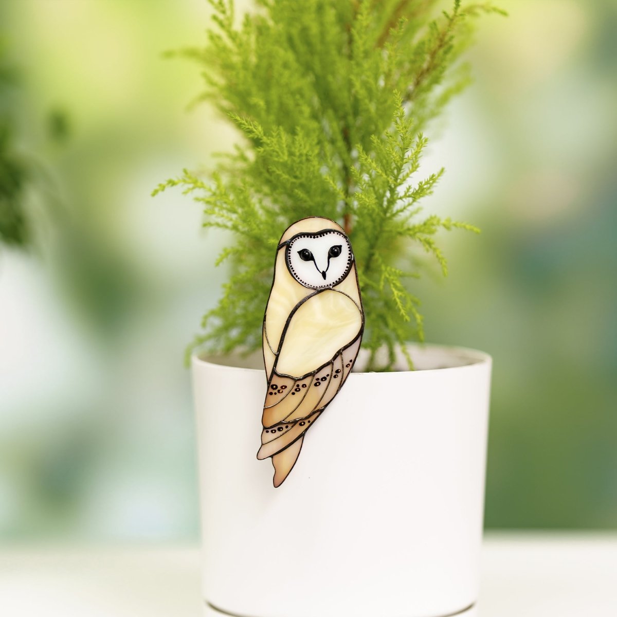 suncatcher Bird stained_glass Stained Glass Owl Planter Decoration – Handmade Glass Owl Garden Ornament, Wisdom Bird Gift