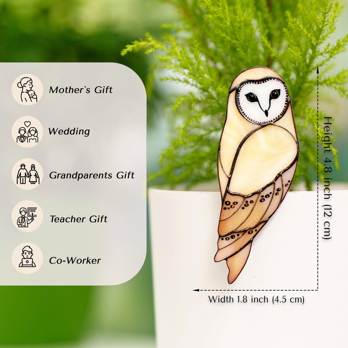 suncatcher Bird stained_glass Stained Glass Owl Planter Decoration – Handmade Glass Owl Garden Ornament, Wisdom Bird Gift