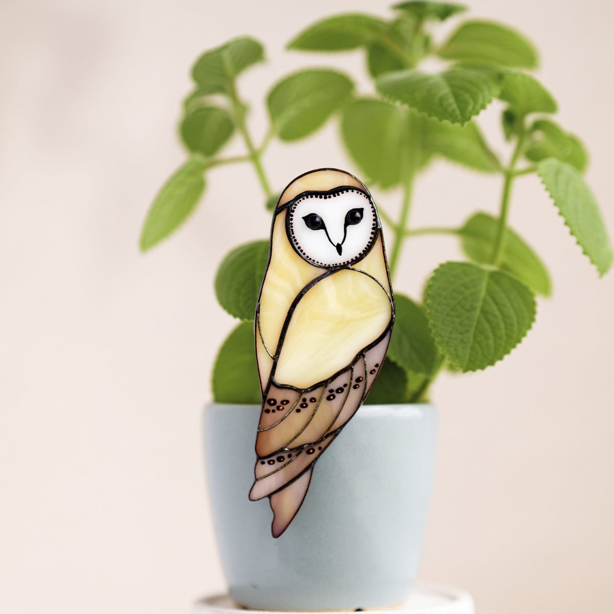 suncatcher Bird stained_glass Stained Glass Owl Planter Decoration – Handmade Glass Owl Garden Ornament, Wisdom Bird Gift