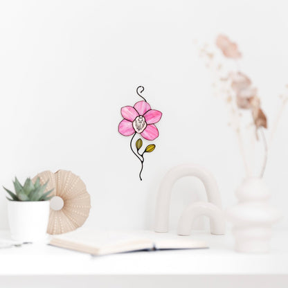 suncatcher Flowers stained_glass Stained Glass Pink Orchid Suncatcher – Window Hanging Floral Decor, Handmade Orchid Gift