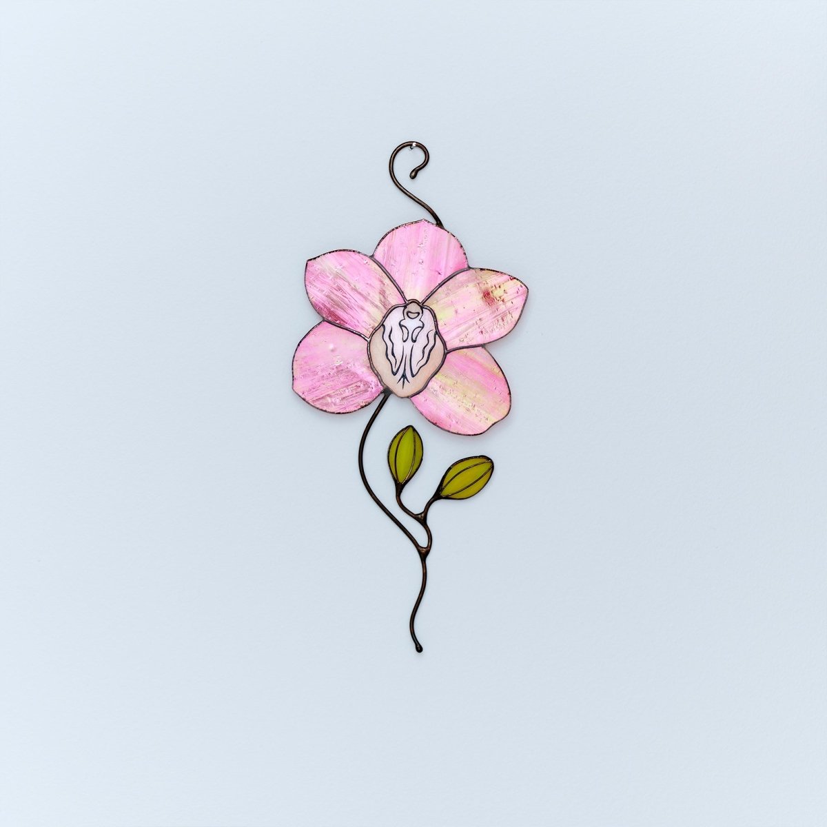 suncatcher Flowers stained_glass Stained Glass Pink Orchid Suncatcher – Window Hanging Floral Decor, Handmade Orchid Gift
