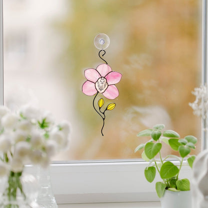 suncatcher Flowers stained_glass Stained Glass Pink Orchid Suncatcher – Window Hanging Floral Decor, Handmade Orchid Gift