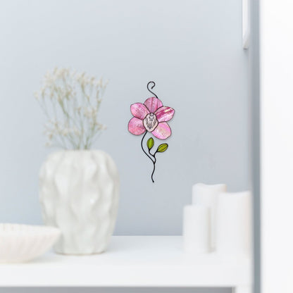 suncatcher Flowers stained_glass Stained Glass Pink Orchid Suncatcher – Window Hanging Floral Decor, Handmade Orchid Gift