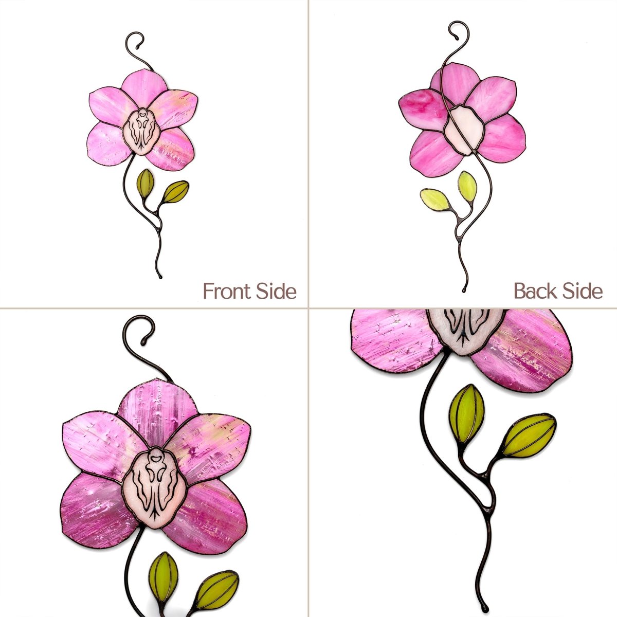 suncatcher Flowers stained_glass Stained Glass Pink Orchid Suncatcher – Window Hanging Floral Decor, Handmade Orchid Gift