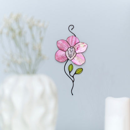 suncatcher Flowers stained_glass Stained Glass Pink Orchid Suncatcher – Window Hanging Floral Decor, Handmade Orchid Gift