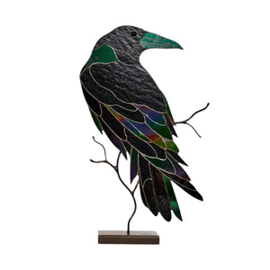 suncatcher stained_glass Stained Glass Raven Table Decor Sculpture
