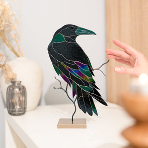 suncatcher stained_glass Stained Glass Raven Table Decor Sculpture