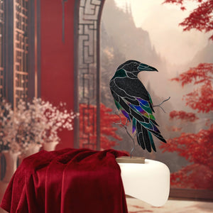 suncatcher stained_glass Stained Glass Raven Table Decor Sculpture
