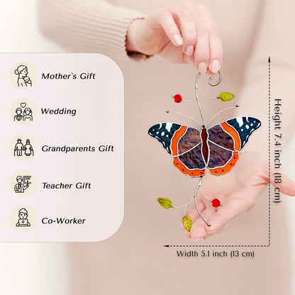 suncatcher Insect stained_glass Stained Glass Red Admiral Butterfly Suncatcher – Window Hanging Decor, Handmade Butterfly Gift