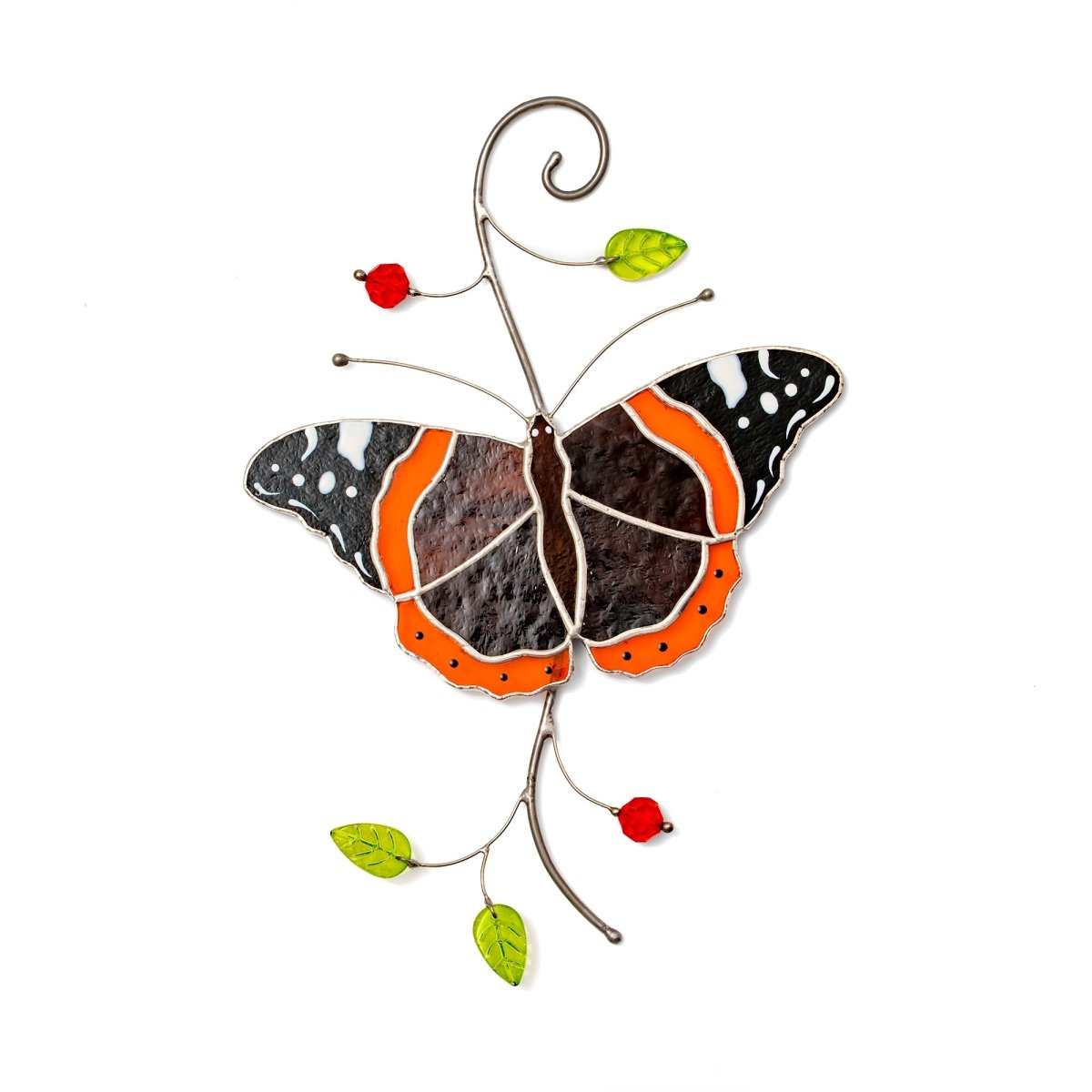 suncatcher Insect stained_glass Stained Glass Red Admiral Butterfly Suncatcher – Window Hanging Decor, Handmade Butterfly Gift