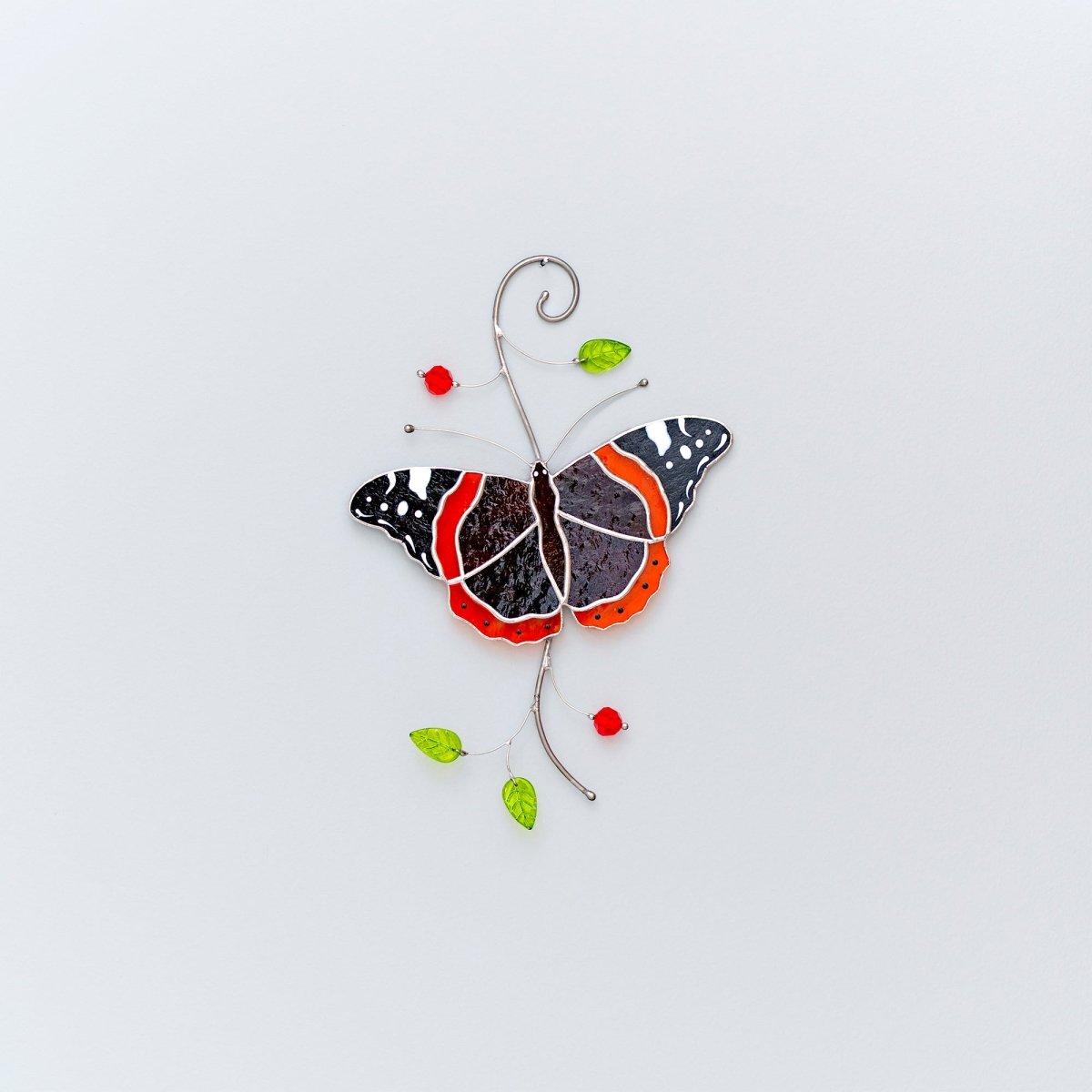 suncatcher Insect stained_glass Stained Glass Red Admiral Butterfly Suncatcher – Window Hanging Decor, Handmade Butterfly Gift