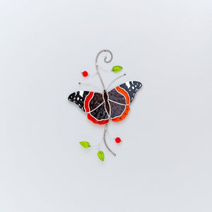 suncatcher Insect stained_glass Stained Glass Red Admiral Butterfly Suncatcher – Window Hanging Decor, Handmade Butterfly Gift