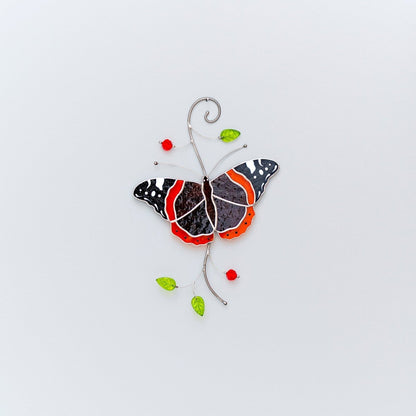 suncatcher Insect stained_glass Stained Glass Red Admiral Butterfly Suncatcher – Window Hanging Decor, Handmade Butterfly Gift