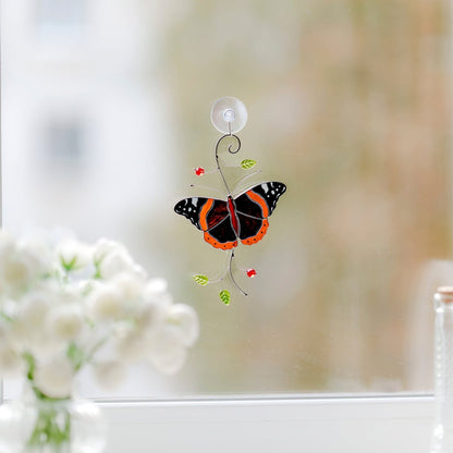 suncatcher Insect stained_glass Stained Glass Red Admiral Butterfly Suncatcher – Window Hanging Decor, Handmade Butterfly Gift