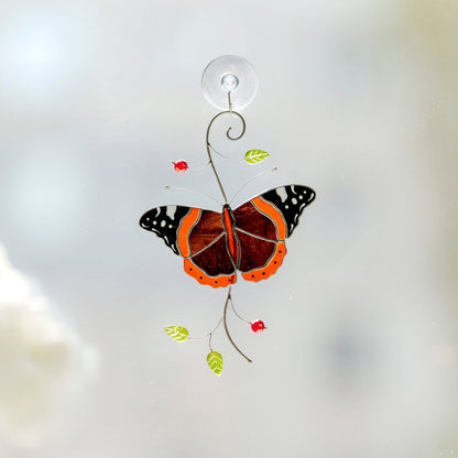 suncatcher Insect stained_glass Stained Glass Red Admiral Butterfly Suncatcher – Window Hanging Decor, Handmade Butterfly Gift