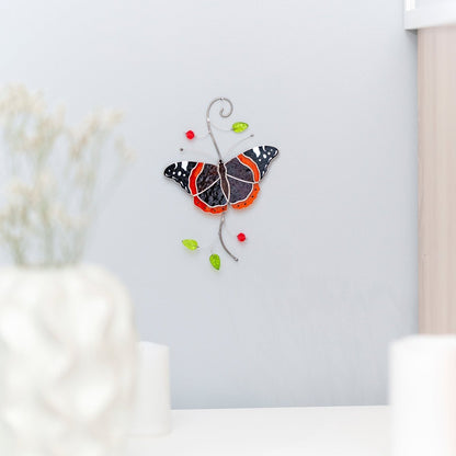 suncatcher Insect stained_glass Stained Glass Red Admiral Butterfly Suncatcher – Window Hanging Decor, Handmade Butterfly Gift