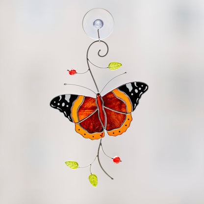 suncatcher Insect stained_glass Stained Glass Red Admiral Butterfly Suncatcher – Window Hanging Decor, Handmade Butterfly Gift