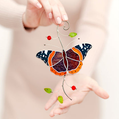 suncatcher Insect stained_glass Stained Glass Red Admiral Butterfly Suncatcher – Window Hanging Decor, Handmade Butterfly Gift