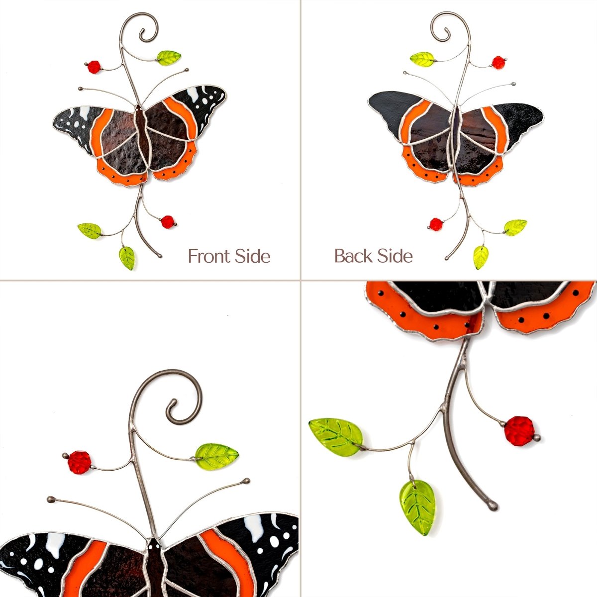 suncatcher Insect stained_glass Stained Glass Red Admiral Butterfly Suncatcher – Window Hanging Decor, Handmade Butterfly Gift