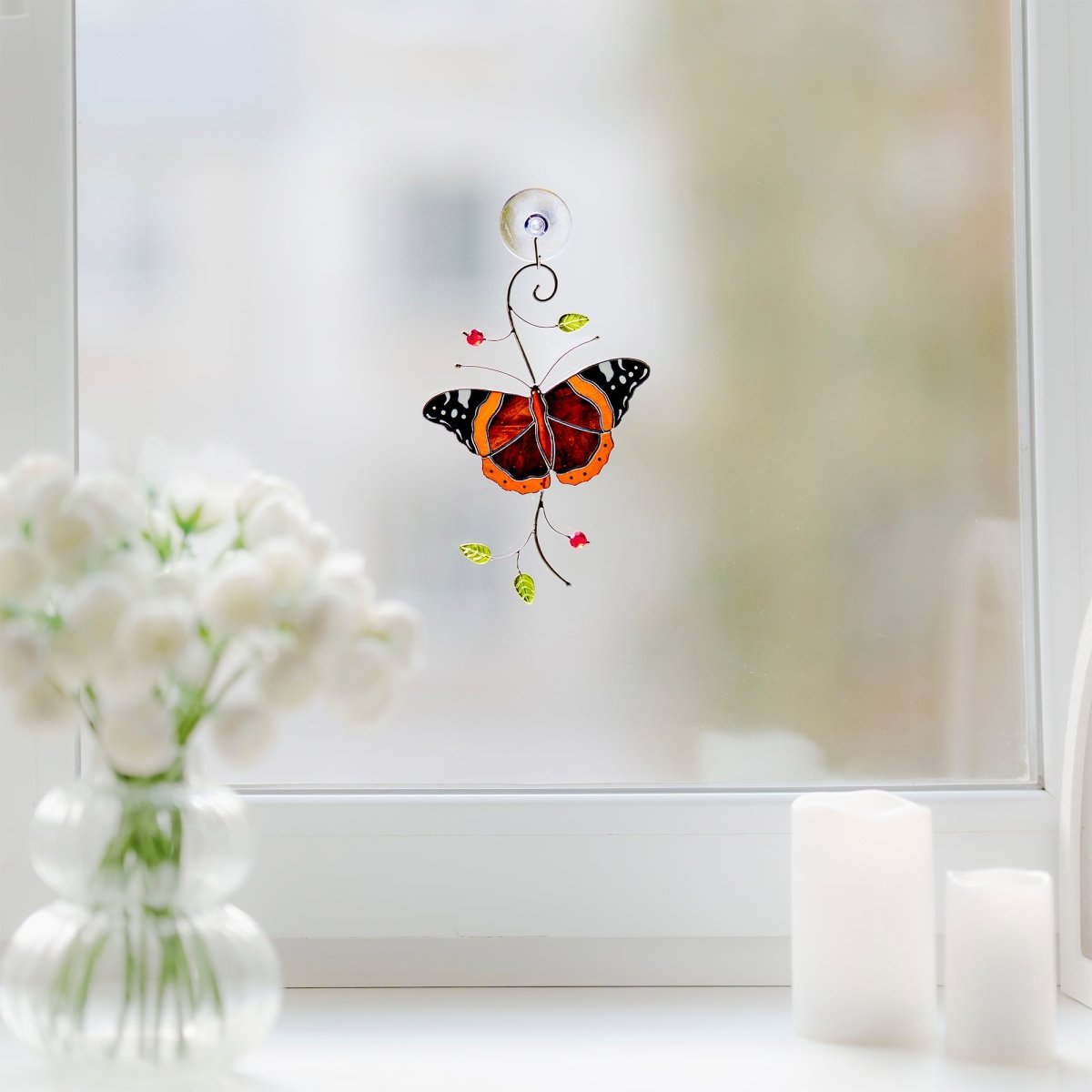 suncatcher Insect stained_glass Stained Glass Red Admiral Butterfly Suncatcher – Window Hanging Decor, Handmade Butterfly Gift