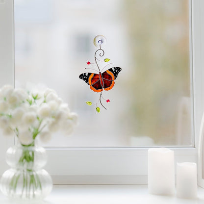 suncatcher Insect stained_glass Stained Glass Red Admiral Butterfly Suncatcher – Window Hanging Decor, Handmade Butterfly Gift
