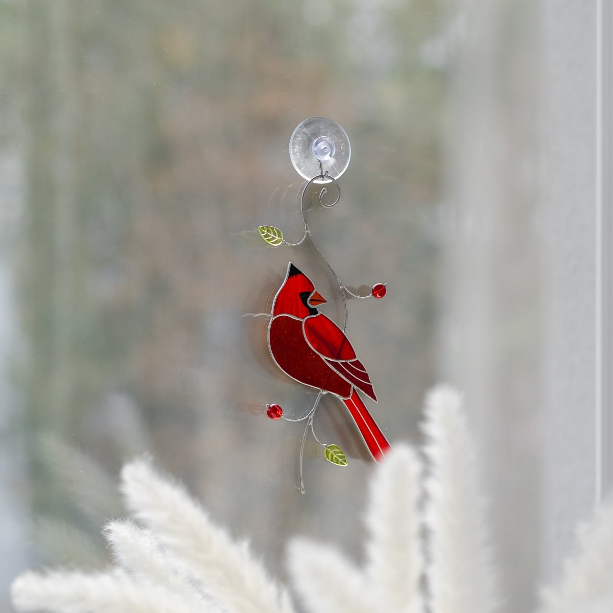 suncatcher Bird stained_glass Stained Glass Red Cardinal - Suncatcher Hanging Decor 7.5x4.4 inch