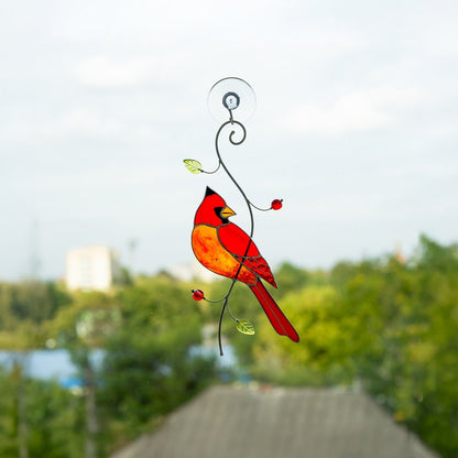 suncatcher Bird stained_glass Stained Glass Red Cardinal - Suncatcher Hanging Decor 7.5x4.4 inch