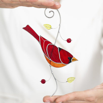 suncatcher Top product stained_glass Stained Glass Red Cardinal - Suncatcher Hanging Decor 7.5x4.4 inch