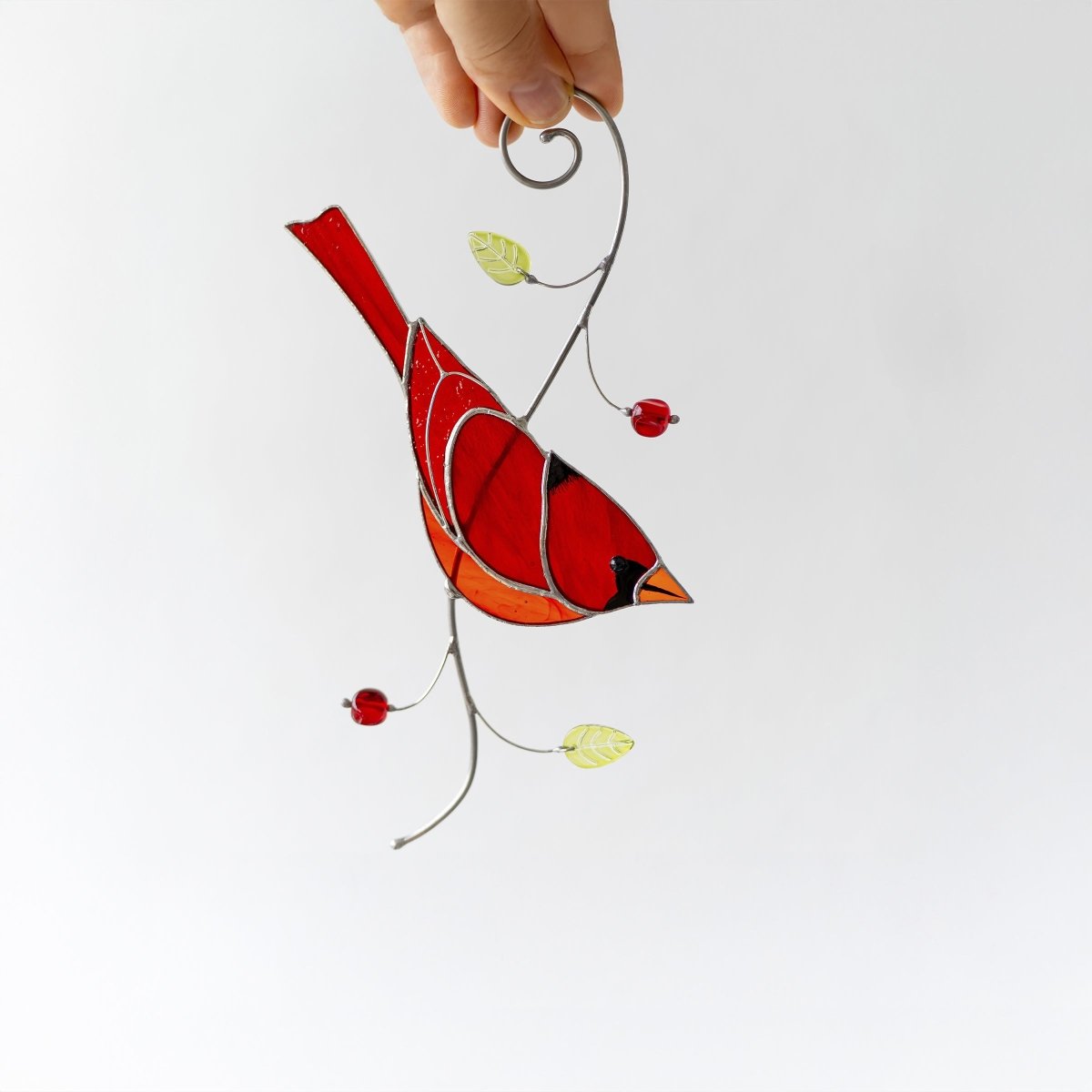 suncatcher Top product stained_glass Stained Glass Red Cardinal - Suncatcher Hanging Decor 7.5x4.4 inch