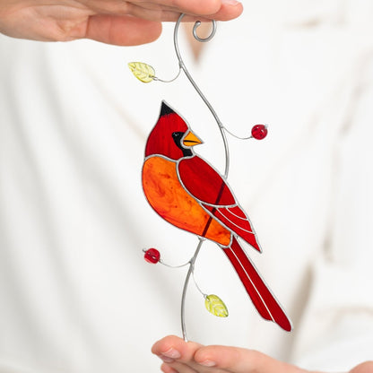 suncatcher Bird stained_glass Stained Glass Red Cardinal - Suncatcher Hanging Decor 7.5x4.4 inch