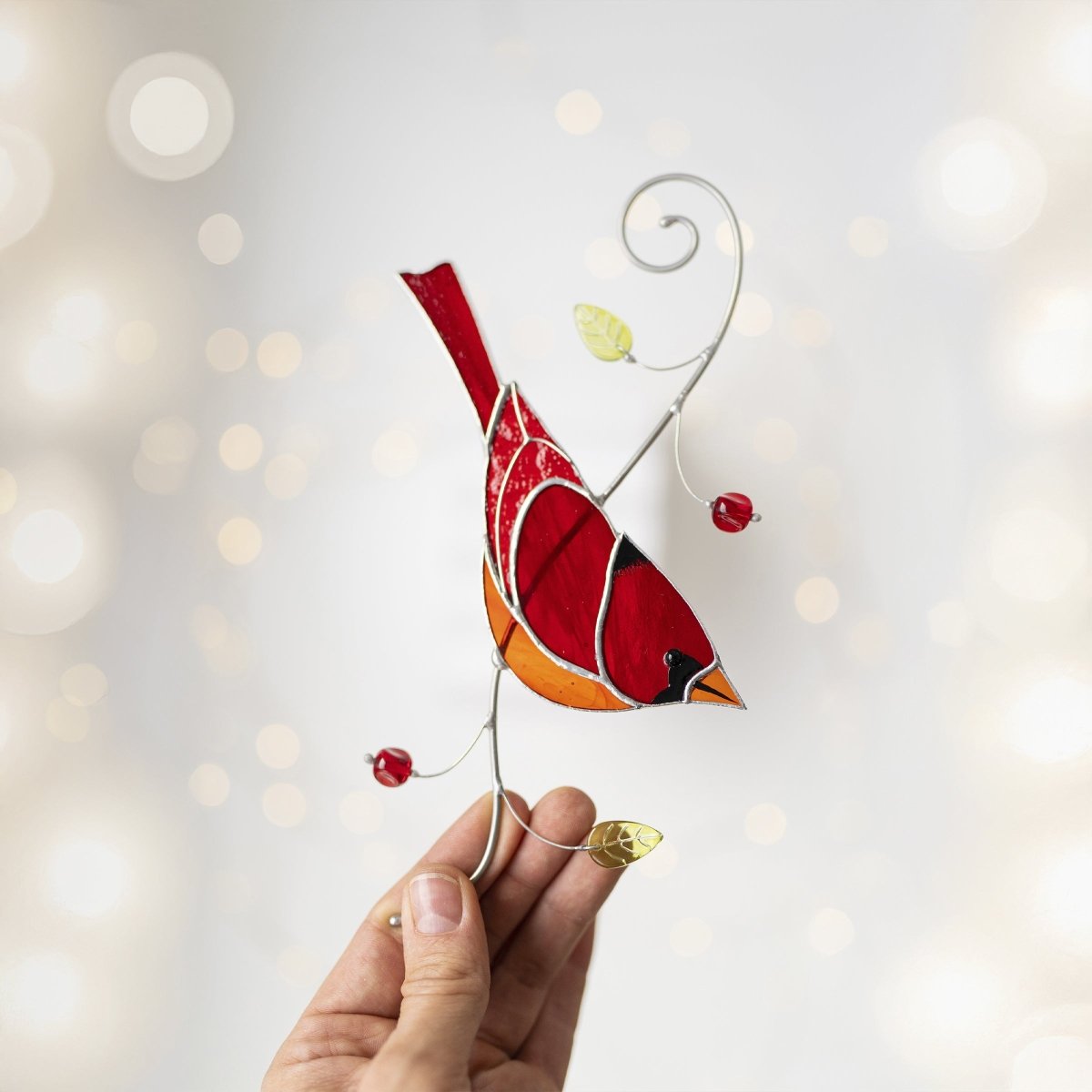 suncatcher Top product stained_glass Stained Glass Red Cardinal - Suncatcher Hanging Decor 7.5x4.4 inch