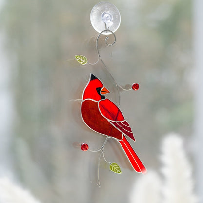 suncatcher Bird stained_glass Stained Glass Red Cardinal - Suncatcher Hanging Decor 7.5x4.4 inch