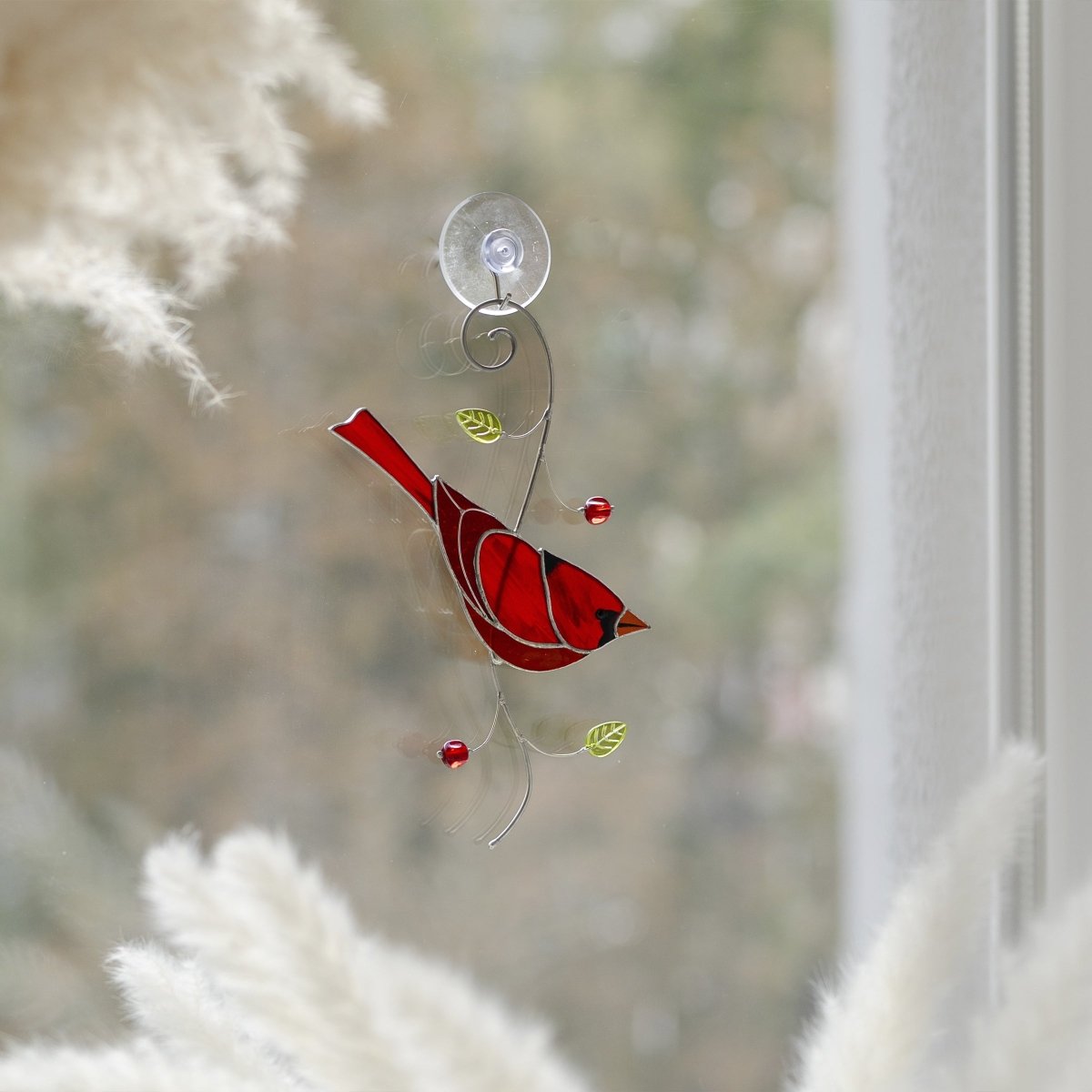 suncatcher Top product stained_glass Stained Glass Red Cardinal - Suncatcher Hanging Decor 7.5x4.4 inch