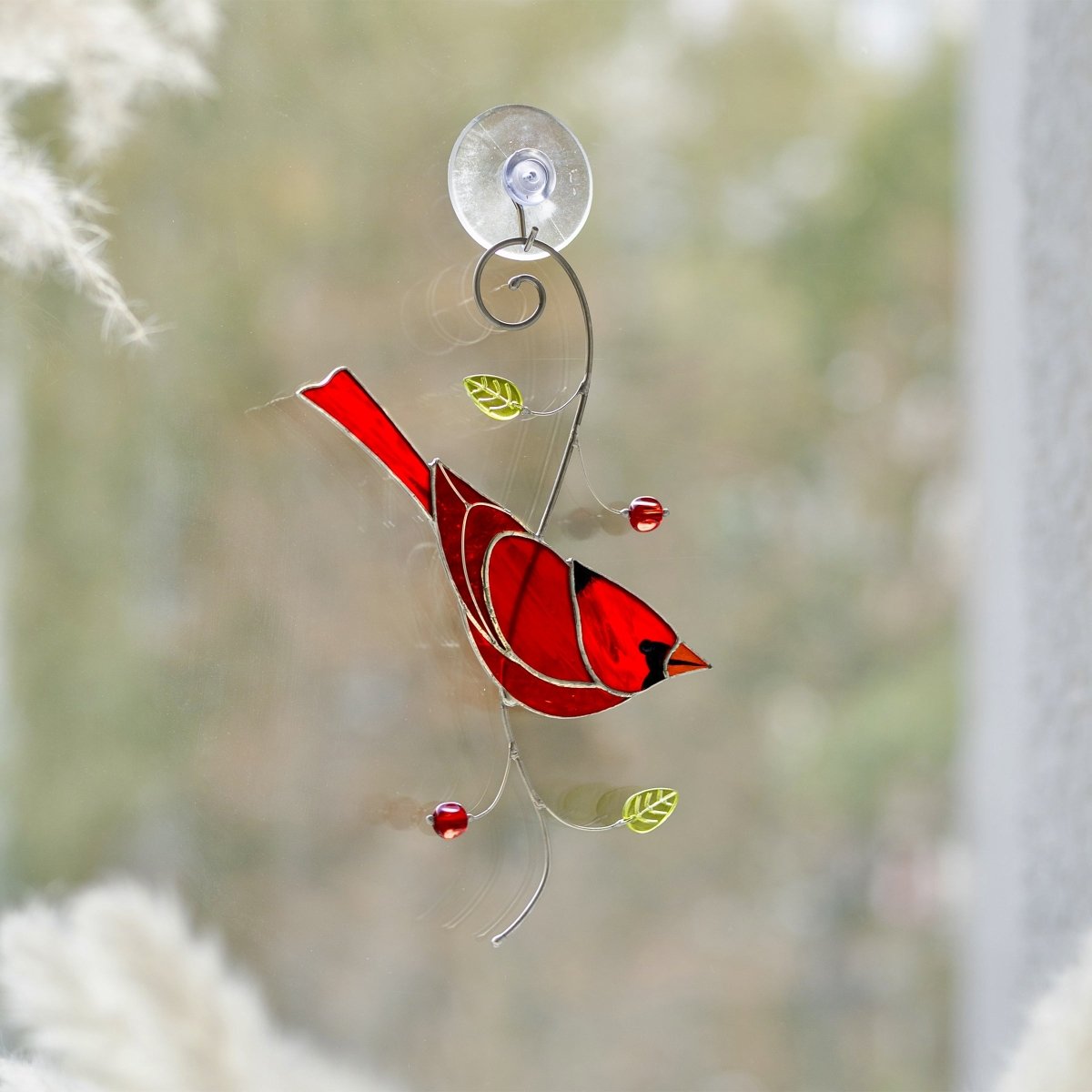 suncatcher Top product stained_glass Stained Glass Red Cardinal - Suncatcher Hanging Decor 7.5x4.4 inch