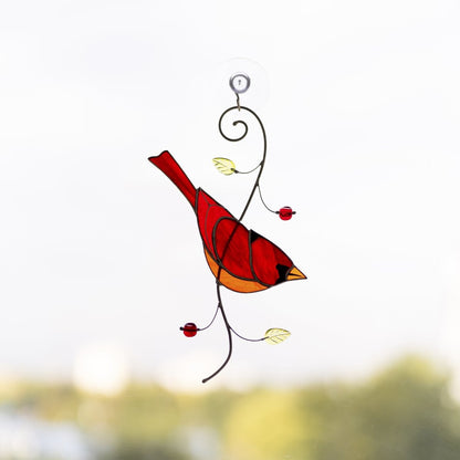 suncatcher Top product stained_glass Stained Glass Red Cardinal - Suncatcher Hanging Decor 7.5x4.4 inch