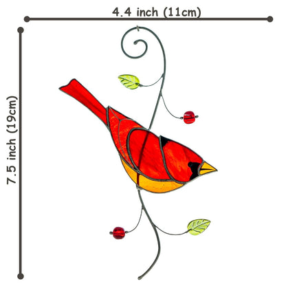 suncatcher Top product stained_glass Stained Glass Red Cardinal - Suncatcher Hanging Decor 7.5x4.4 inch