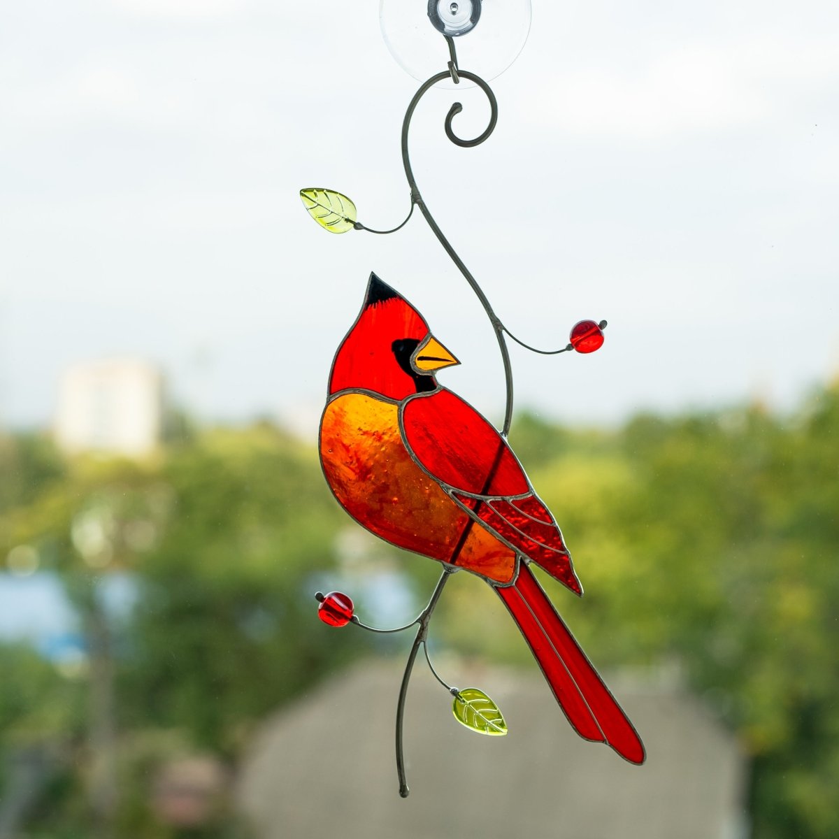 suncatcher Bird stained_glass Stained Glass Red Cardinal - Suncatcher Hanging Decor 7.5x4.4 inch