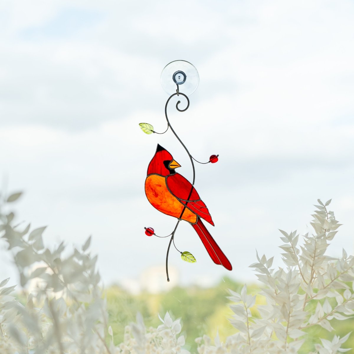 suncatcher Bird stained_glass Stained Glass Red Cardinal - Suncatcher Hanging Decor 7.5x4.4 inch