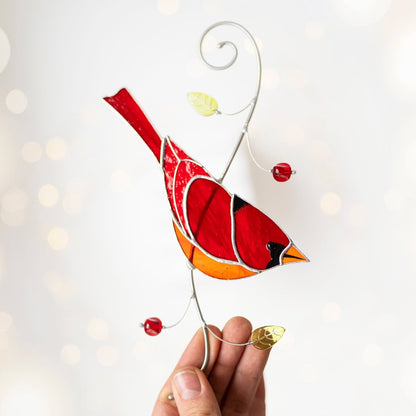 suncatcher Top product stained_glass Stained Glass Red Cardinal - Suncatcher Hanging Decor 7.5x4.4 inch