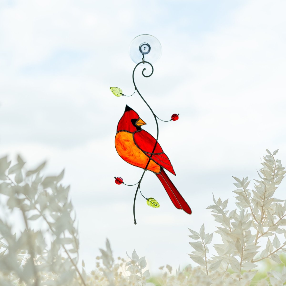 suncatcher Bird stained_glass Stained Glass Red Cardinal - Suncatcher Hanging Decor 7.5x4.4 inch