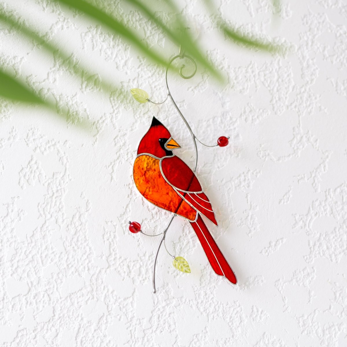 suncatcher Bird stained_glass Stained Glass Red Cardinal - Suncatcher Hanging Decor 7.5x4.4 inch