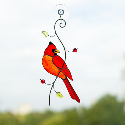 suncatcher Bird stained_glass Stained Glass Red Cardinal - Suncatcher Hanging Decor 7.5x4.4 inch