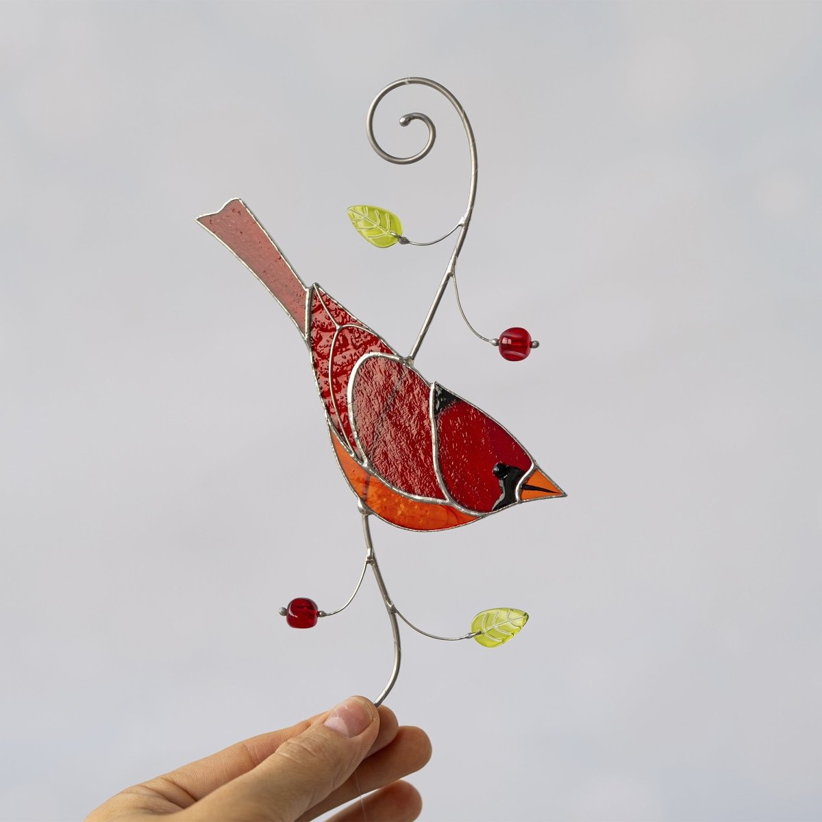 suncatcher Top product stained_glass Stained Glass Red Cardinal - Suncatcher Hanging Decor 7.5x4.4 inch