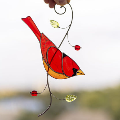 suncatcher Top product stained_glass Stained Glass Red Cardinal - Suncatcher Hanging Decor 7.5x4.4 inch