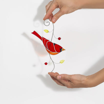 suncatcher Top product stained_glass Stained Glass Red Cardinal - Suncatcher Hanging Decor 7.5x4.4 inch