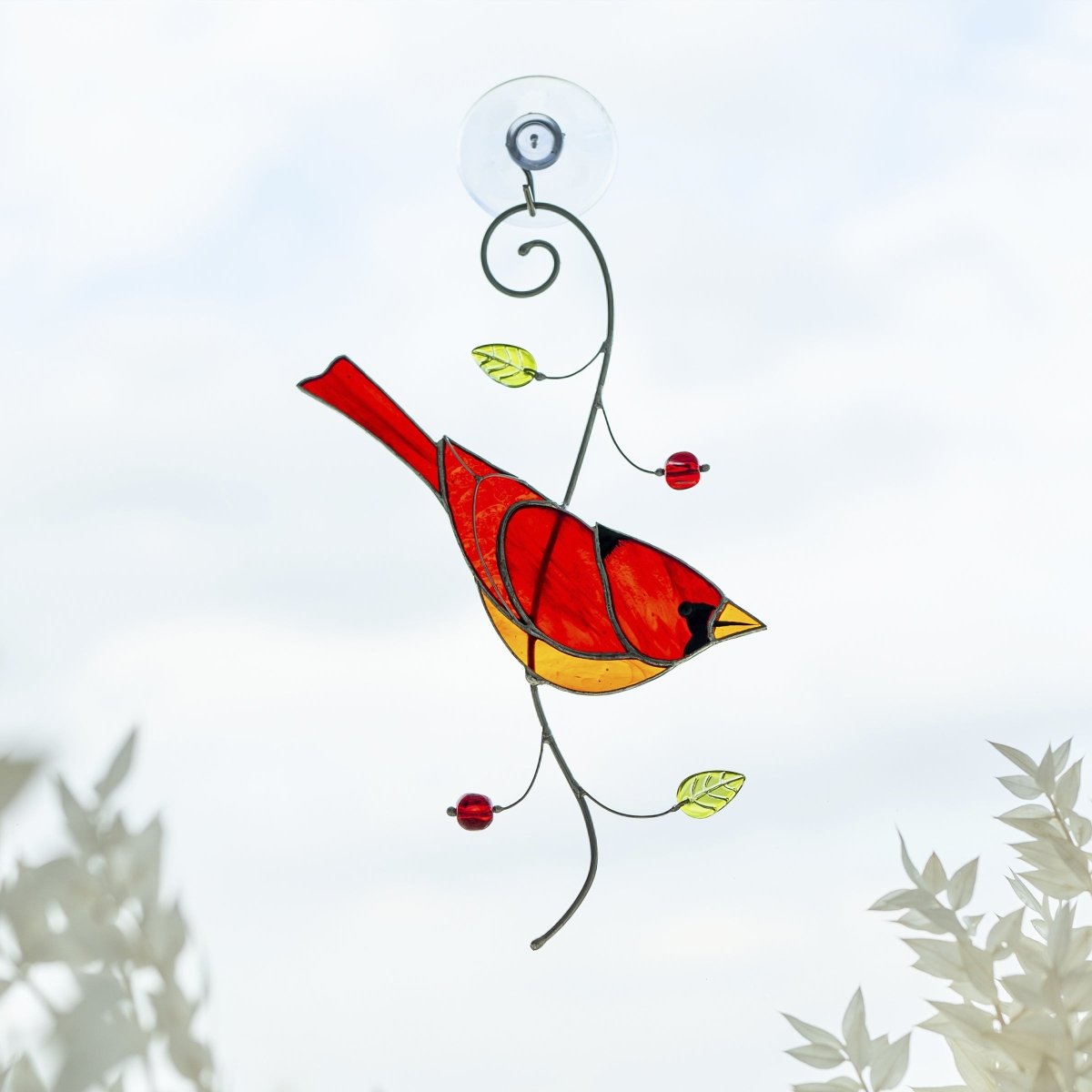 suncatcher Top product stained_glass Stained Glass Red Cardinal - Suncatcher Hanging Decor 7.5x4.4 inch