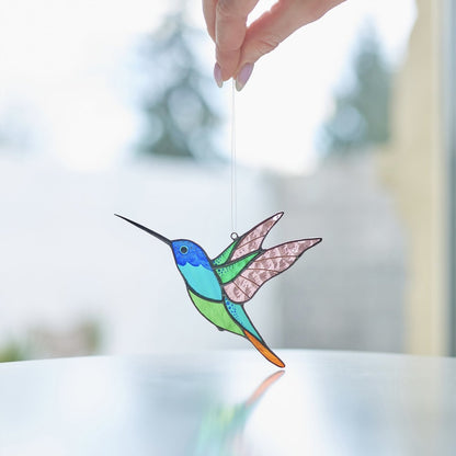 suncatcher stained_glass Stained glass Set of 3 Hummingbirds - Bird Lover Gift