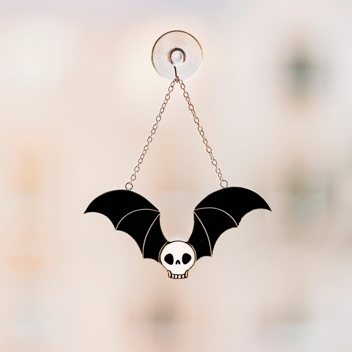 suncatcher Halloween stained_glass Stained Glass Skull Suncatcher with Bat Wings, Gothic Home Decor, Macabre Art