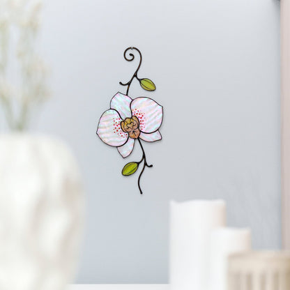 suncatcher Flowers stained_glass Stained Glass White Orchid Suncatcher – Window Hanging Floral Decor, Handmade Orchid Gift