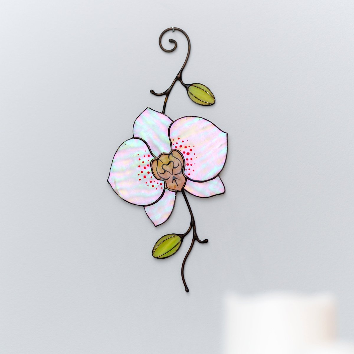 suncatcher Flowers stained_glass Stained Glass White Orchid Suncatcher – Window Hanging Floral Decor, Handmade Orchid Gift